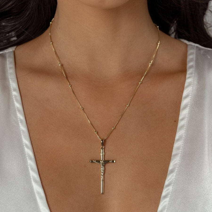 Italian 14K Gold Crucifix Pendant for Men